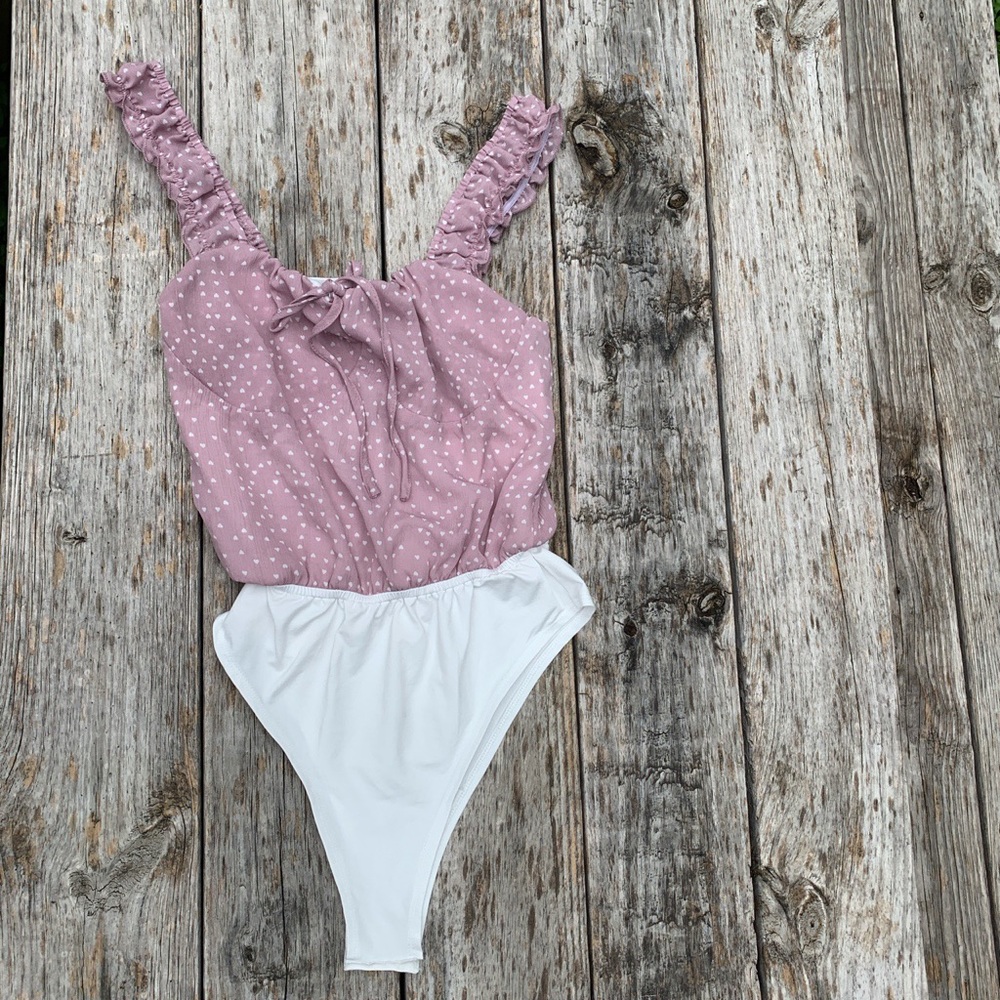 Nasty Gal Heart One Piece Mauve & White